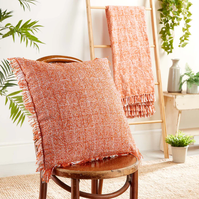 Hug Rug Woven Cross Hatch Cushion Rust 45X45 - handmade