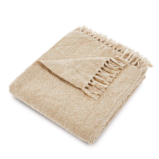 Hug Rug Woven Cross Hatch Throw Beige 130X150 - handmade