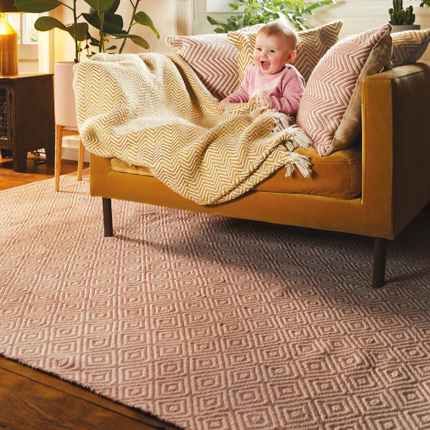 Hug Rug Woven Diamond Rug Coral Pink - handmade