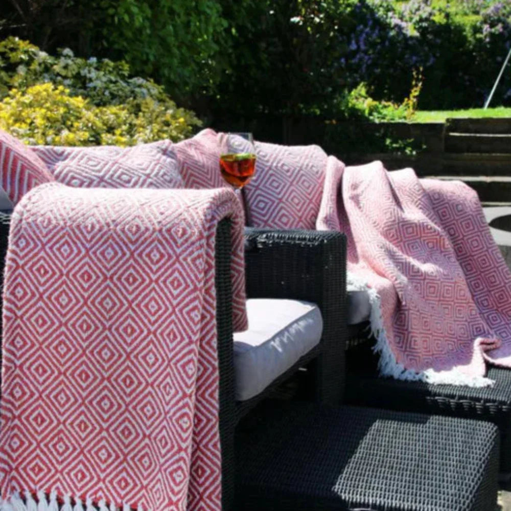 Hug Rug Woven Diamond Throw Coral Pink - handmade
