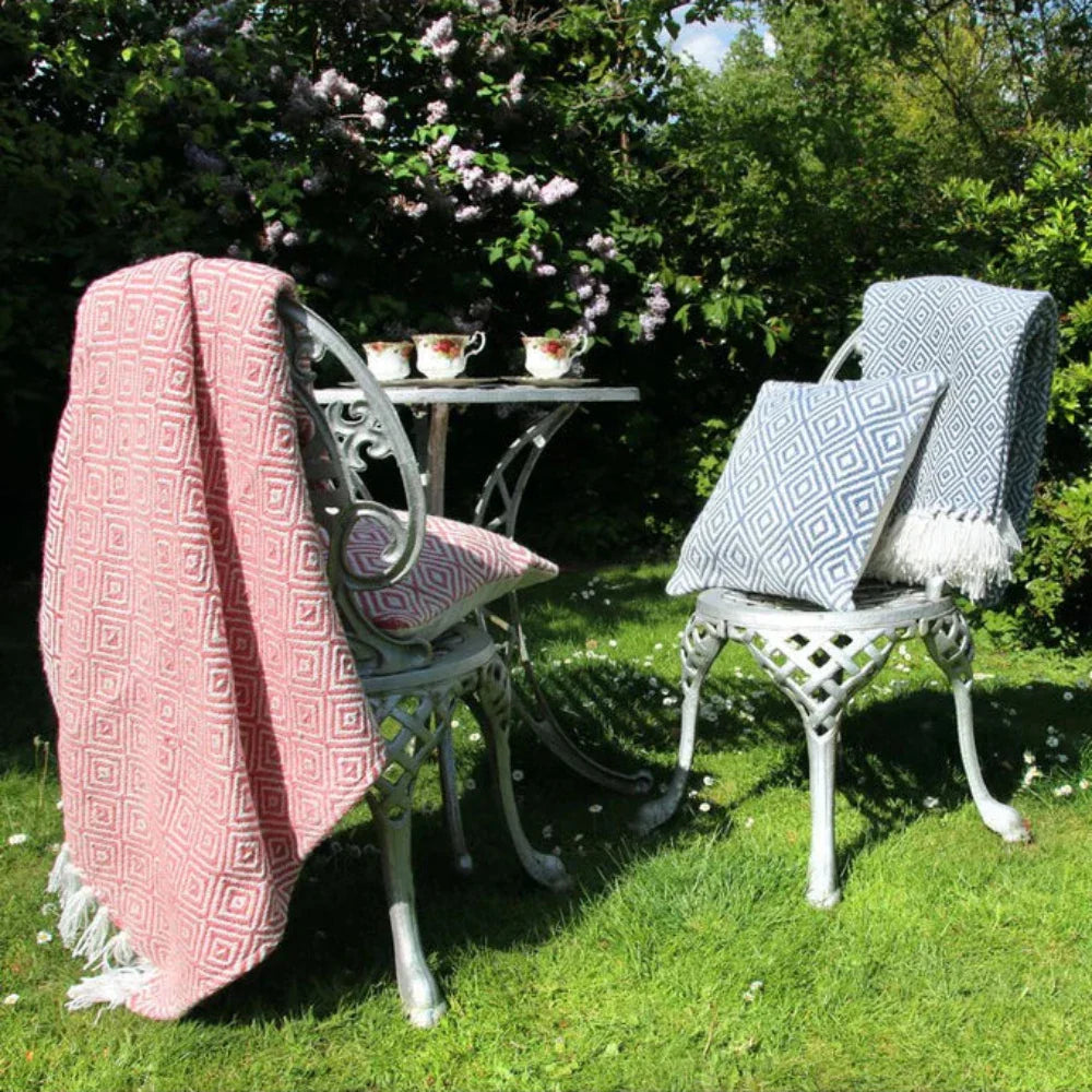 Hug Rug Woven Diamond Throw Denim Blue - handmade