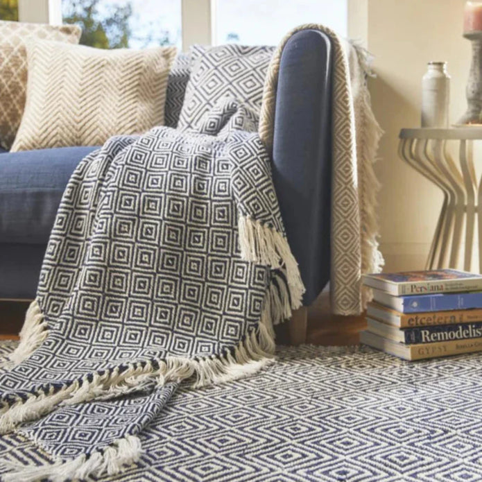 Hug Rug Woven Diamond Throw Navy - handmade