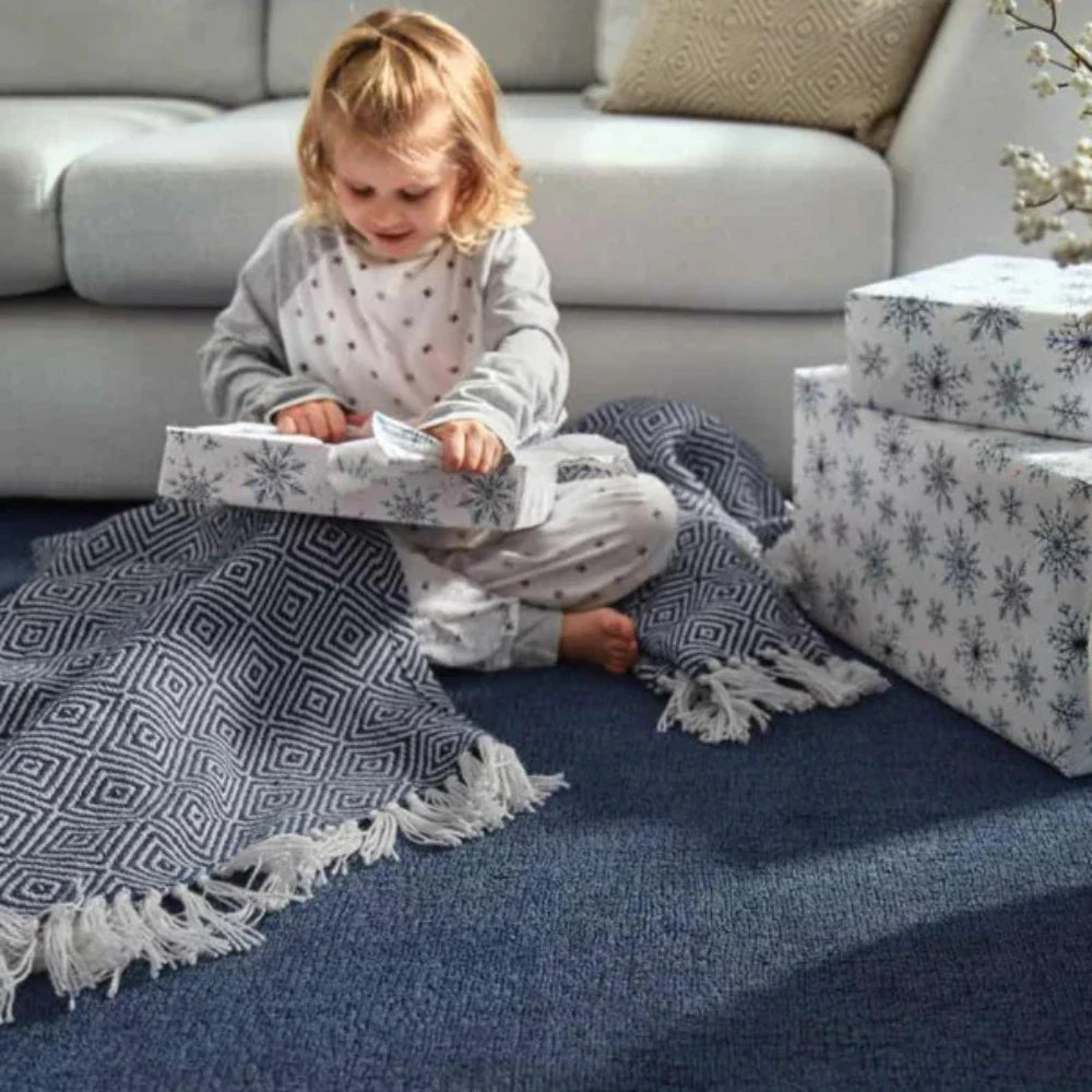 Hug Rug Woven Diamond Throw Navy - handmade