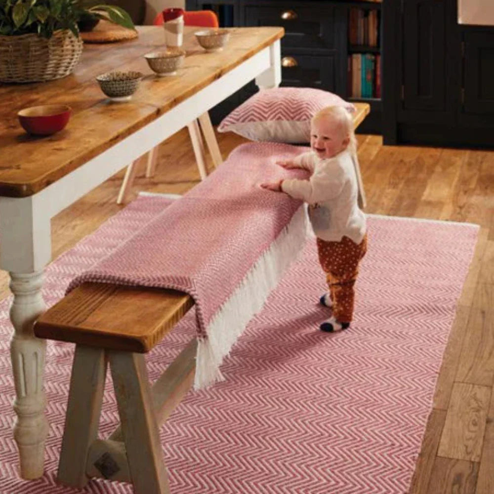 Hug Rug Woven Herringbone Cushion Coral Pink - handmade