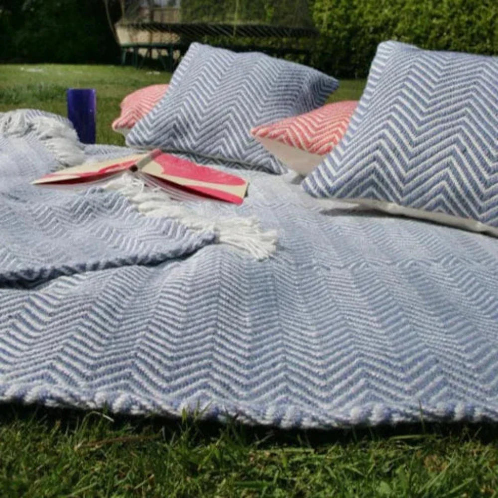 Hug Rug Woven Herringbone Cushion Denim Blue - handmade