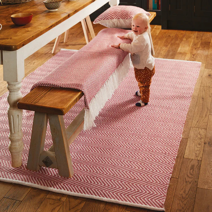 Hug Rug Woven Herringbone Rug Coral Pink - handmade