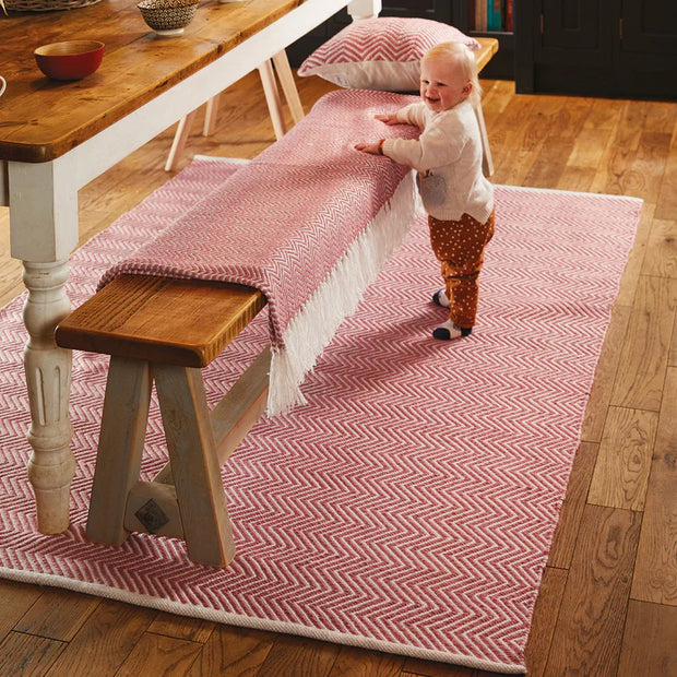 Hug Rug Woven Herringbone Rug Coral Pink - handmade