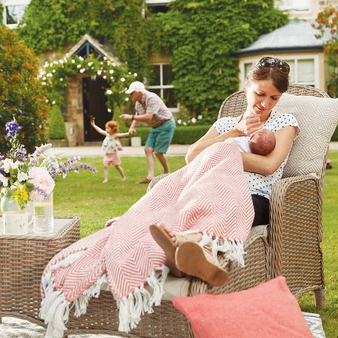 Hug Rug Woven Herringbone Throw Coral Pink - handmade