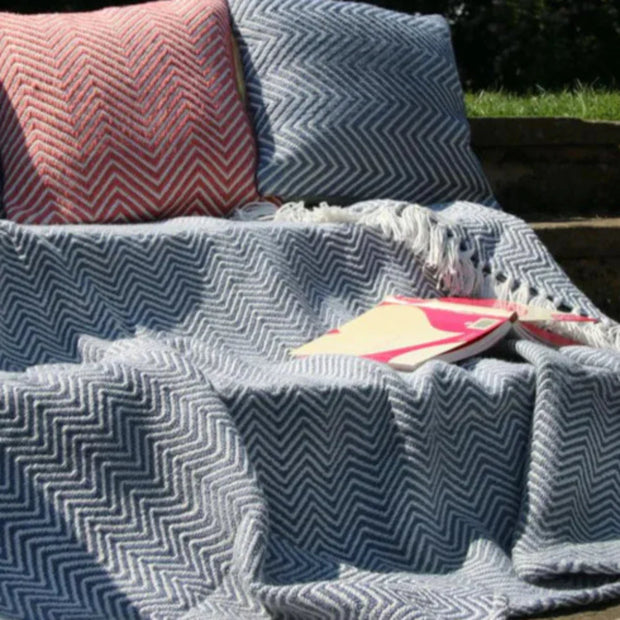 Hug Rug Woven Herringbone Throw Denim Blue - handmade