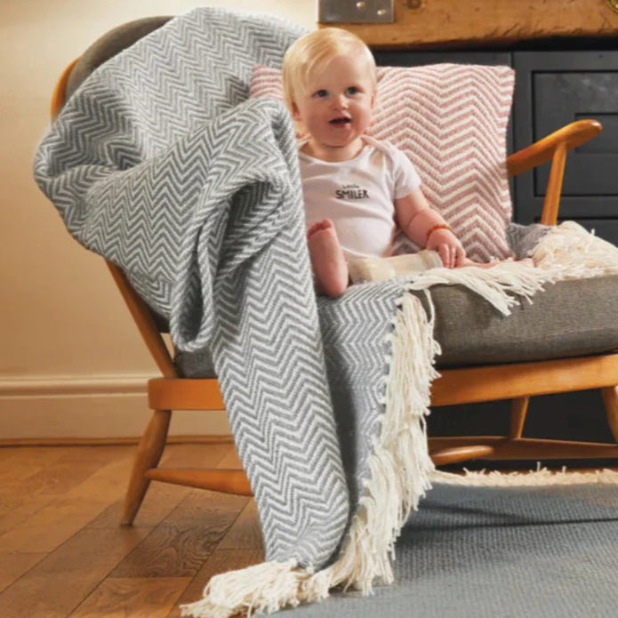 Hug Rug Woven Herringbone Throw Sky Grey - handmade