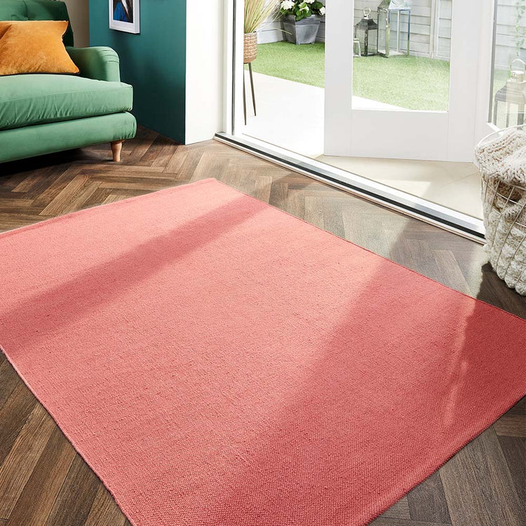 Hug Rug Woven Plain Rug Coral Pink - handmade