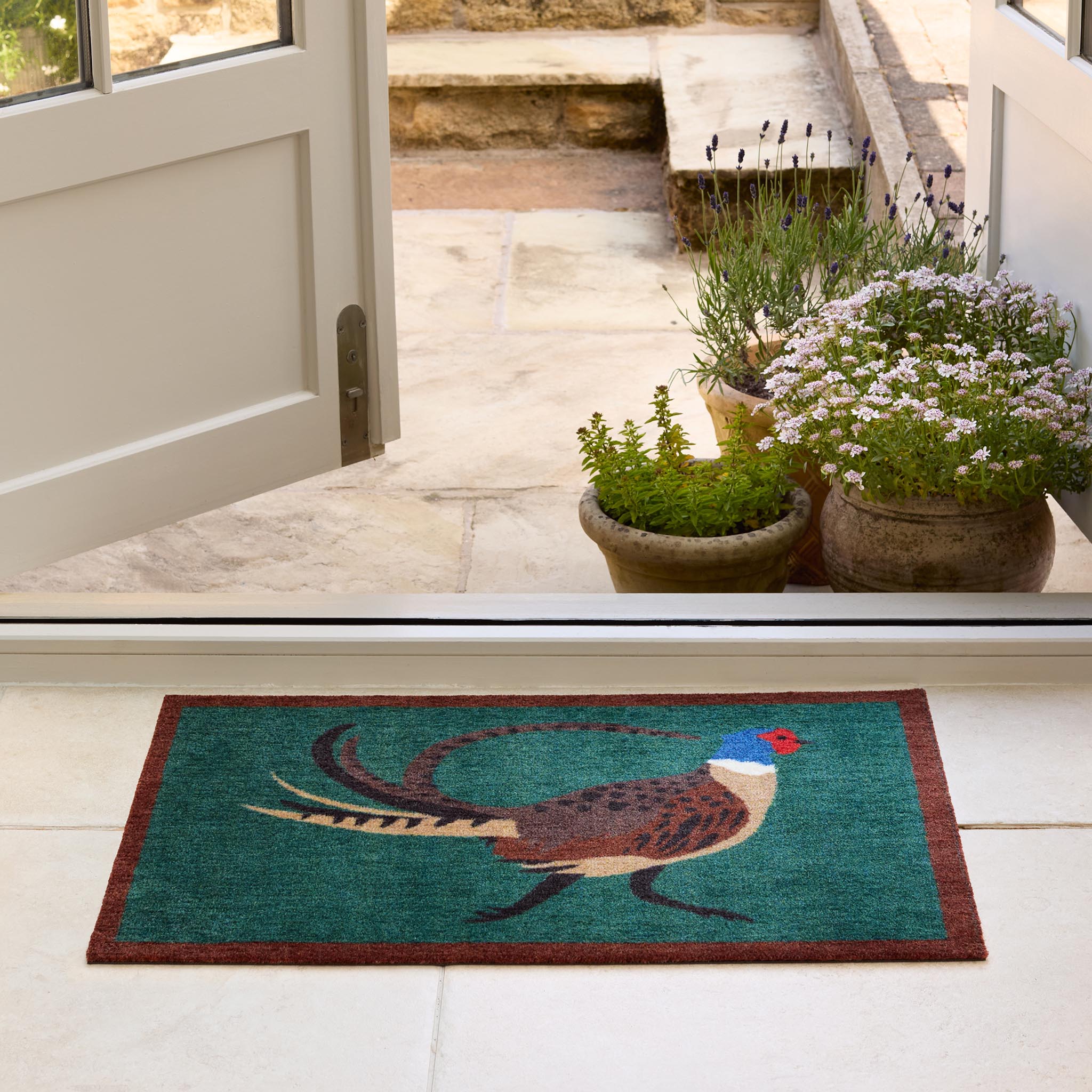 My Mat Nylon Indoor Pattern Pheasant Green - handmade