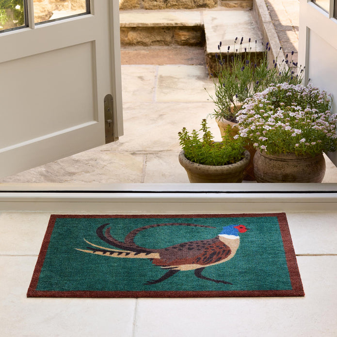 My Mat Nylon Indoor Pattern Pheasant Green - handmade