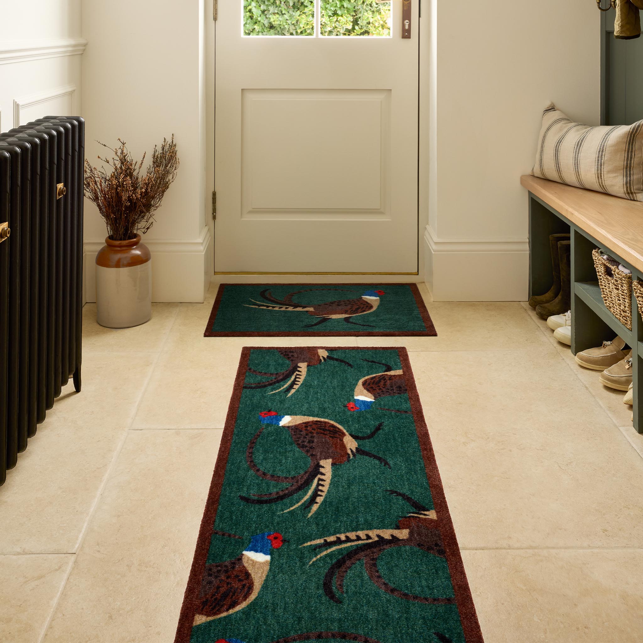 My Mat Nylon Indoor Pattern Pheasant Green - handmade