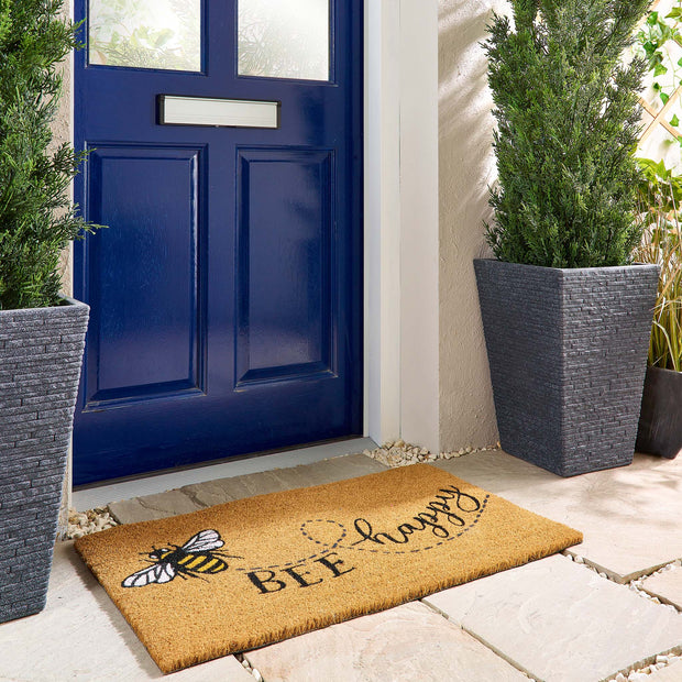 My Mat Printed Coir Bee Happy Doormat - handmade