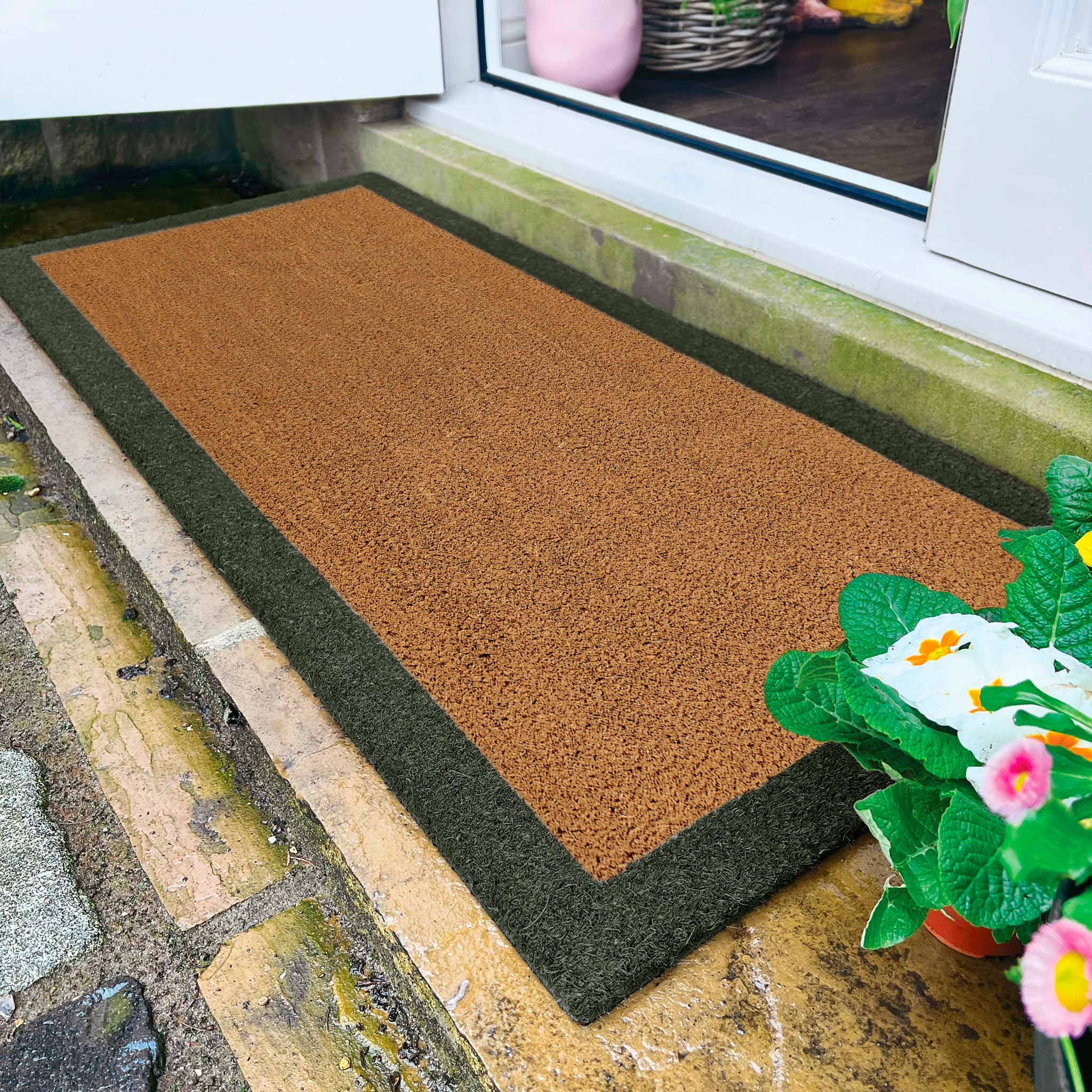 My Mat Printed Coir Border Green - handmade
