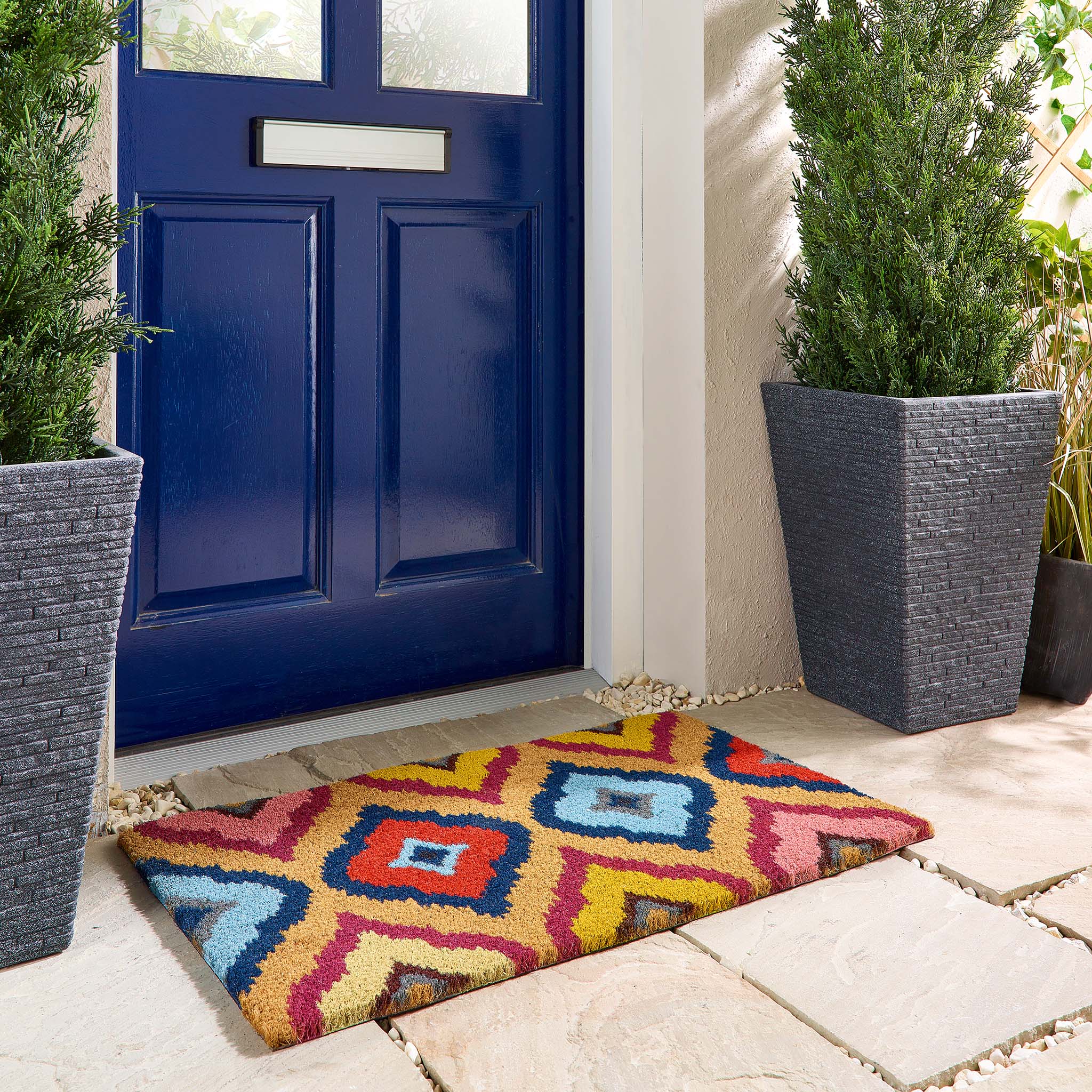 My Mat Printed Coir Bright Ikat Doormat - handmade