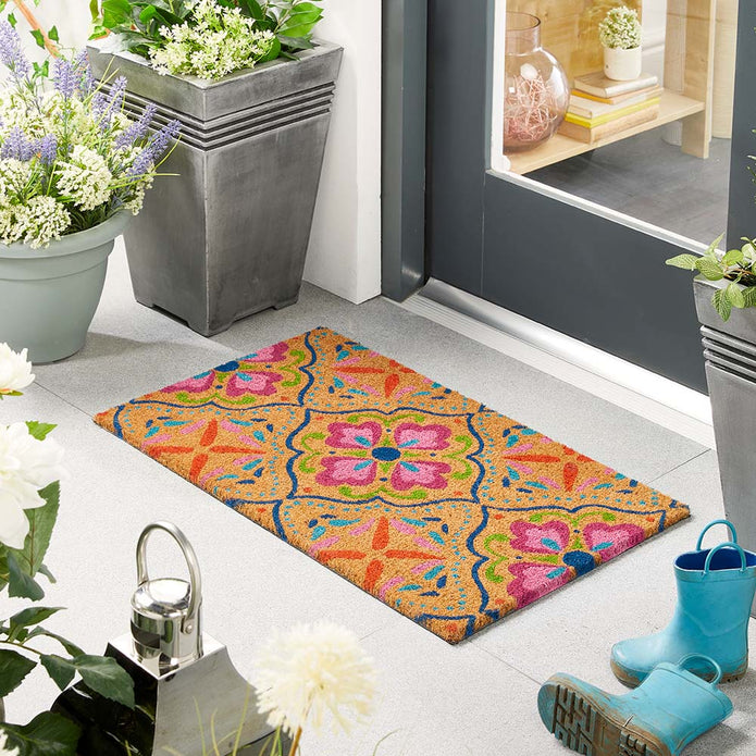 My Mat Printed Coir Bright Tile Doormat - handmade