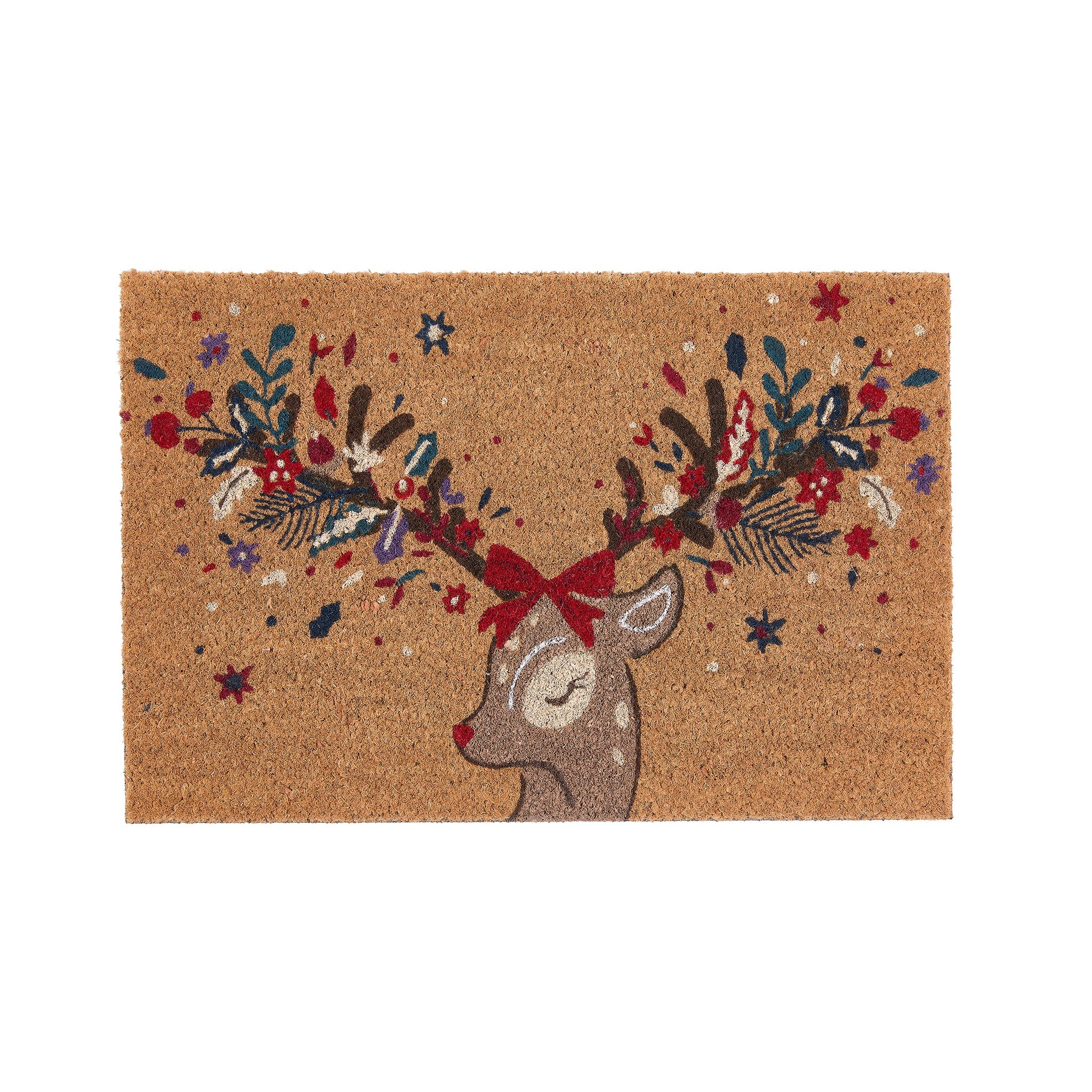 My Mat Printed Coir Christmas Colourful Deer - handmade