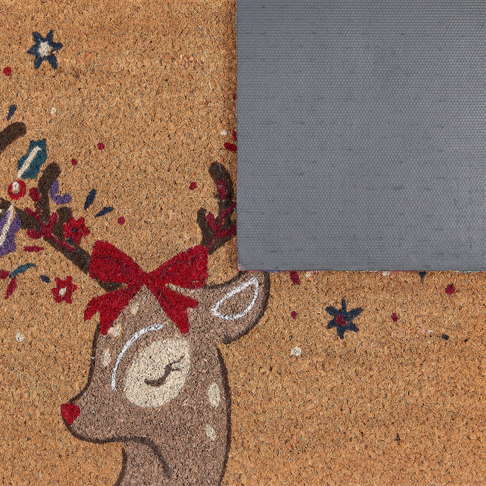 My Mat Printed Coir Christmas Colourful Deer - handmade