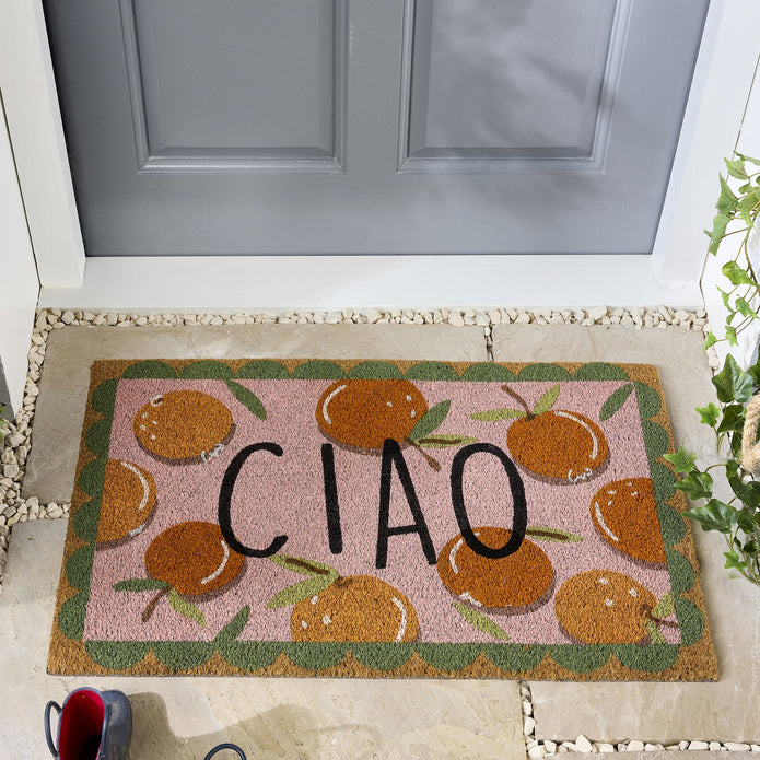 My Mat Printed Coir Ciao Orange - handmade