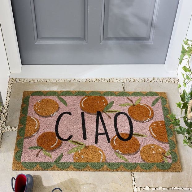 My Mat Printed Coir Ciao Orange - handmade