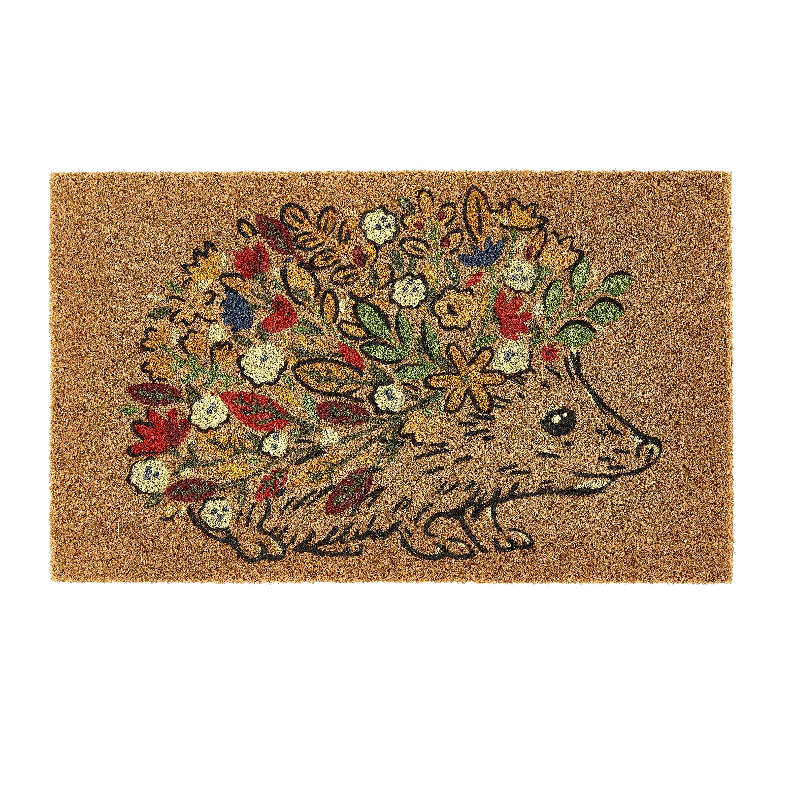My Mat Printed Coir Floral Hedgehog Doormat - handmade