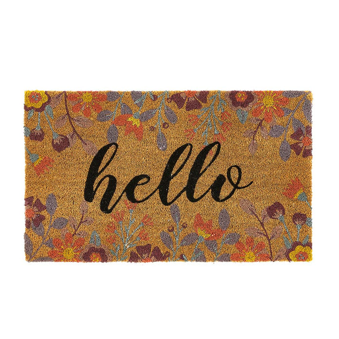 My Mat Printed Coir Floral Hello Doormat - handmade