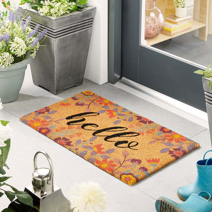 My Mat Printed Coir Floral Hello Doormat - handmade