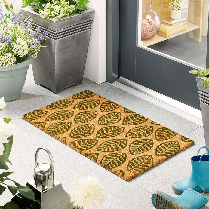 My Mat Printed Coir Green Leaves Doormat - handmade