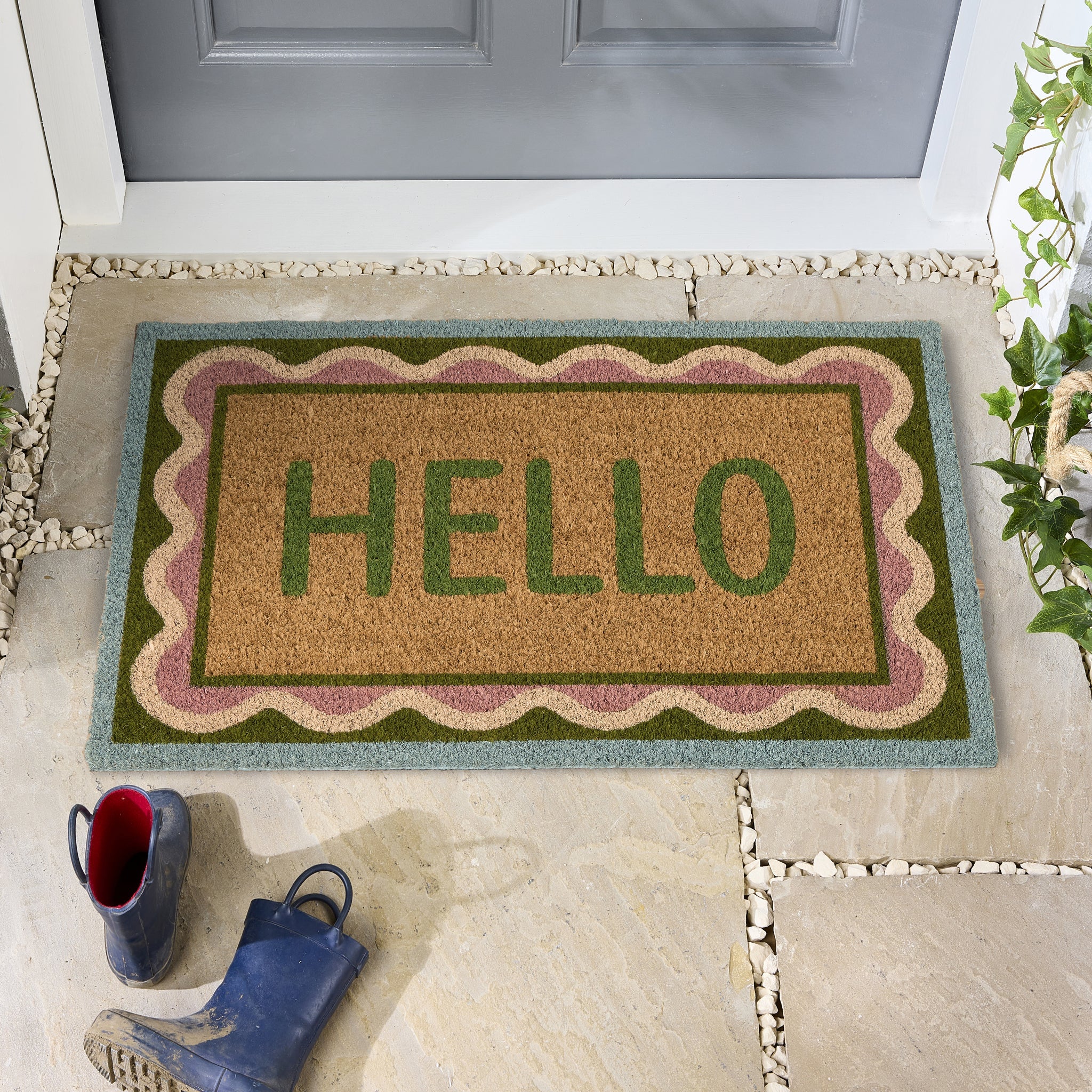 My Mat Printed Coir Hello Scallop - handmade
