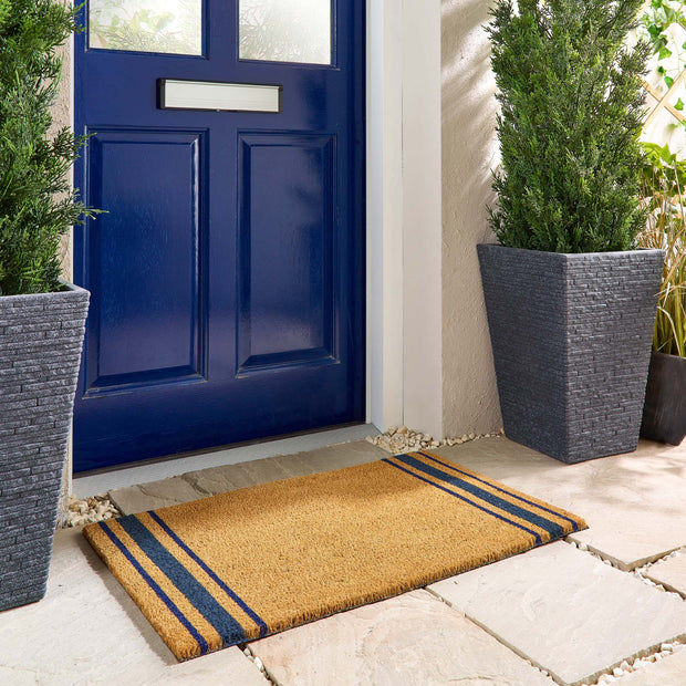 My Mat Printed Coir Navy Border Stripe Doormat - handmade