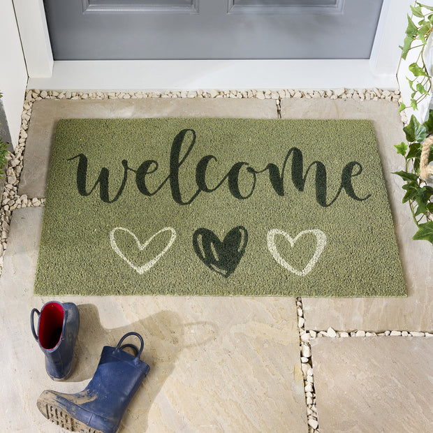 My Mat Printed Coir Welcome Sage - handmade
