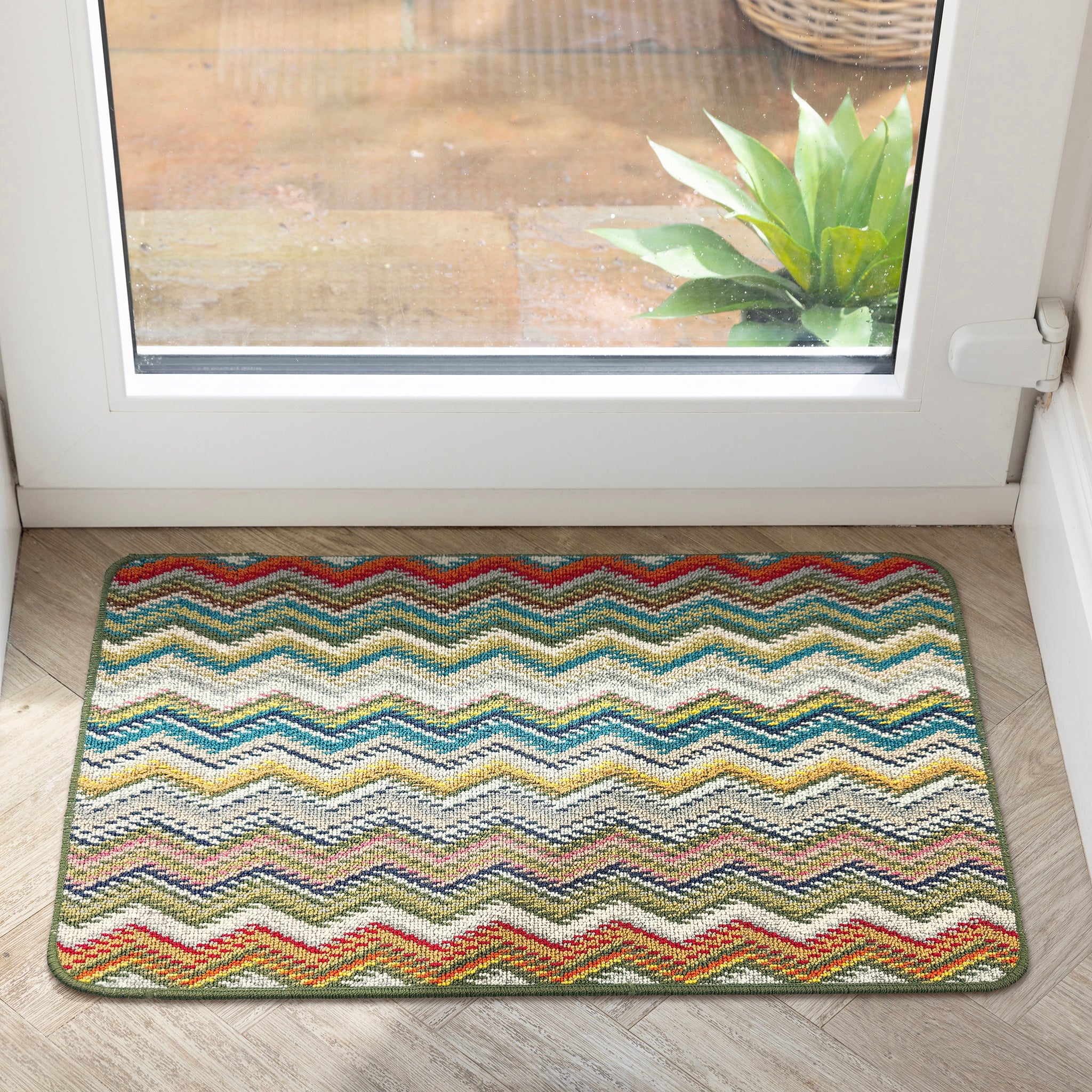 My Mat Stain Resistant Candy Multi Green Zigzag - handmade