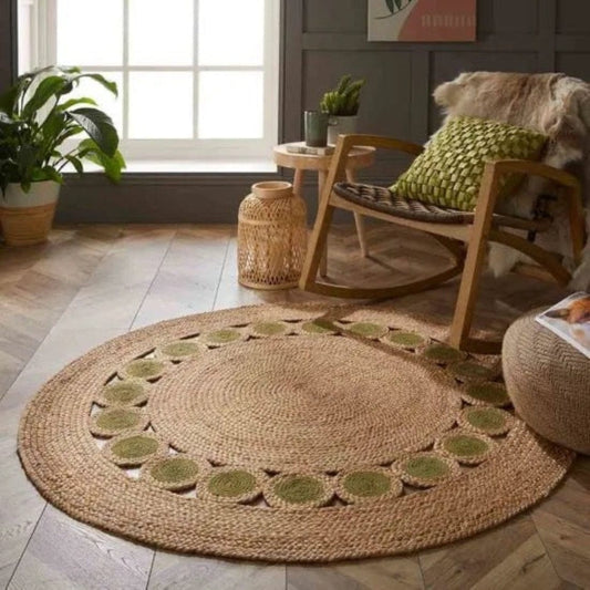 Naturelle Prestwich Circle Hand Braided 140 cm DIA / Green / Coir RUGS_and_MORE 5060623077389