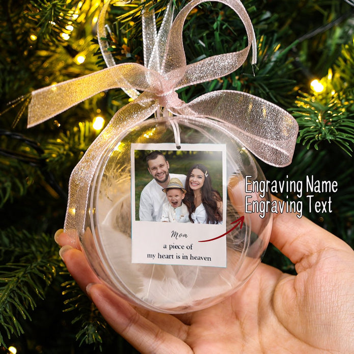 Personalised Memorial Feather Photo Bauble Ornament - handmade Home Decoration