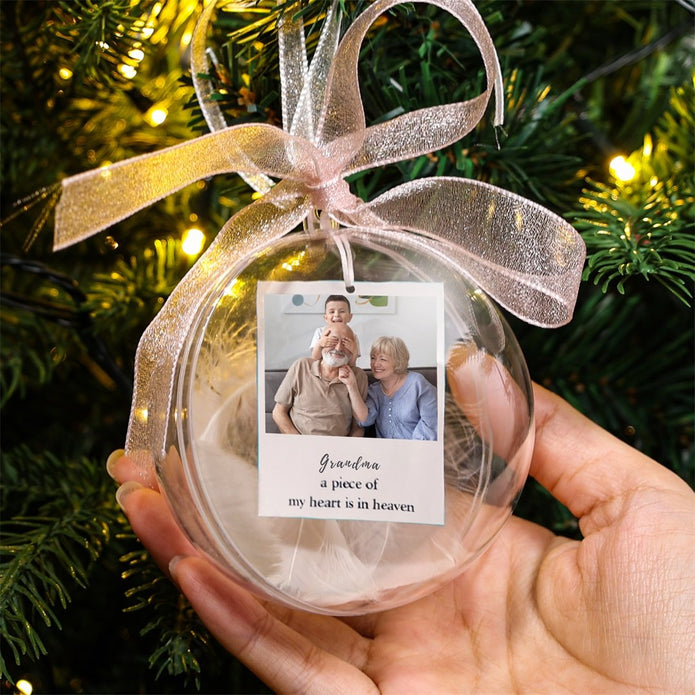 Personalised Memorial Feather Photo Bauble Ornament - handmade Home Decoration