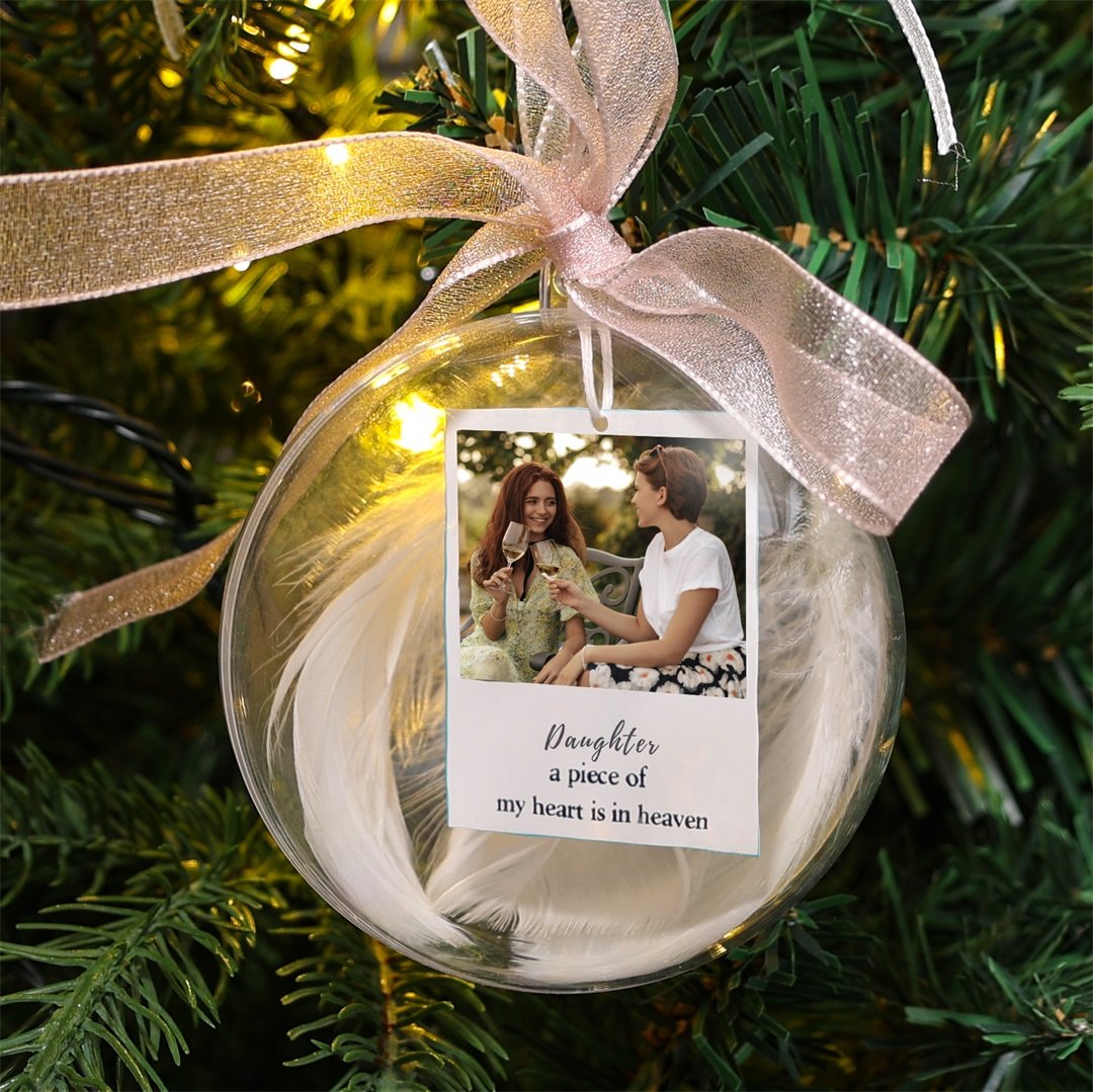 Personalised Memorial Feather Photo Bauble Ornament - handmade Home Decoration