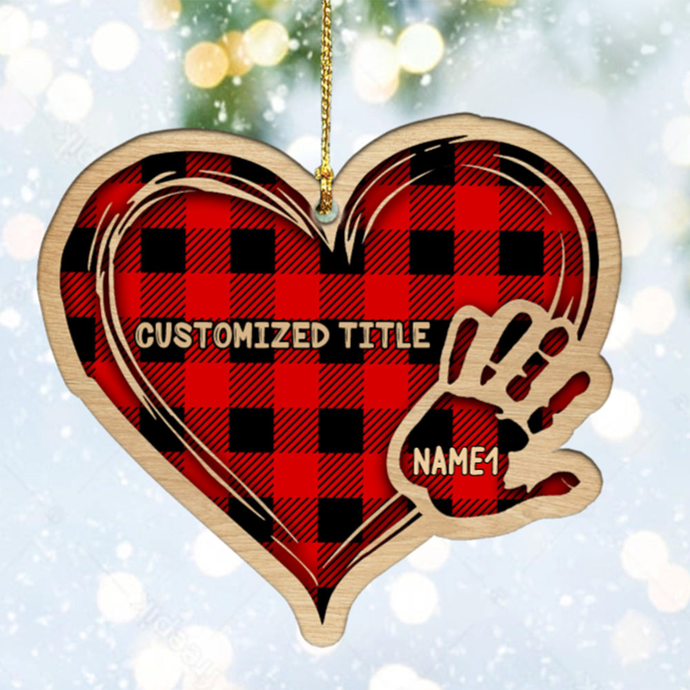 Custom Checkered Heart Family Christmas Ornament - handmade Ornament