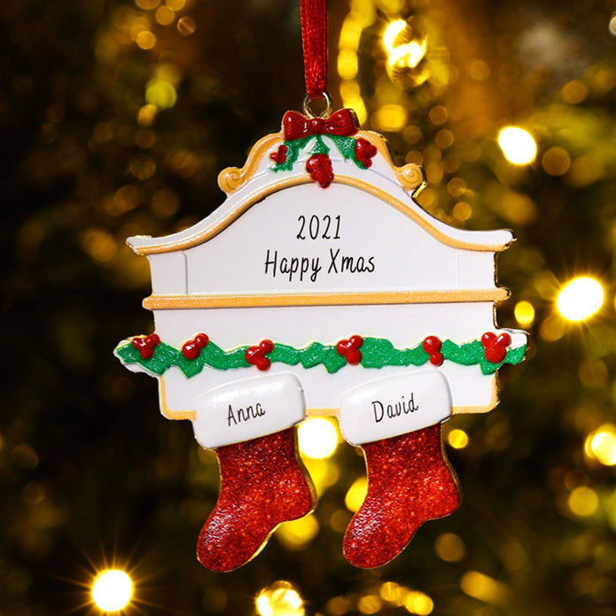 Personalised Red Stockings Family Christmas Ornament - handmade Ornament
