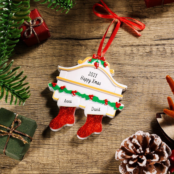 Personalised Red Stockings Family Christmas Ornament - handmade Ornament