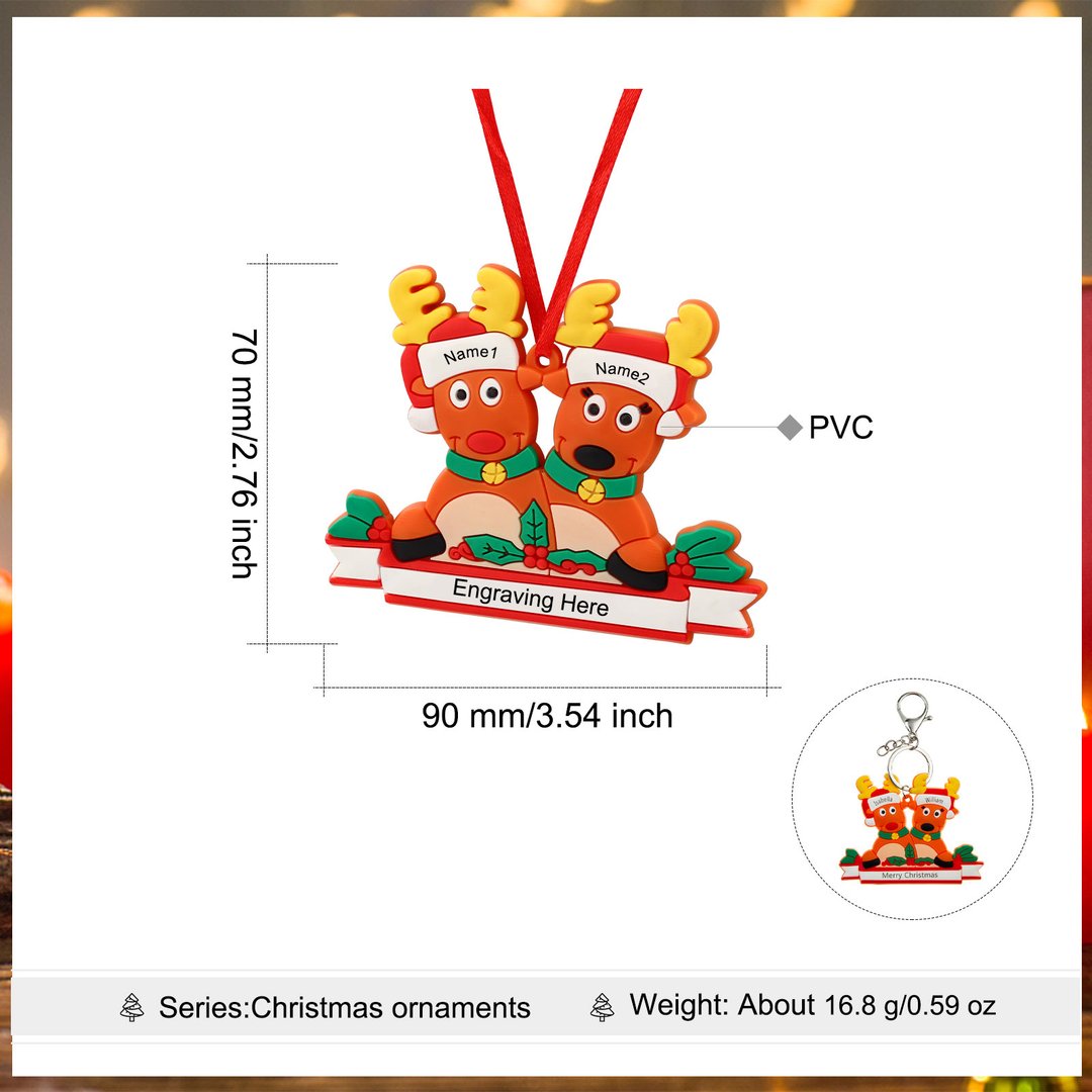 Custom Reindeer Family Christmas Ornament - handmade Ornament