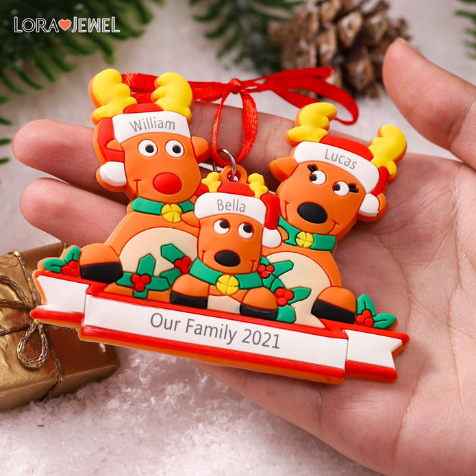 Custom Reindeer Family Christmas Ornament - handmade Ornament