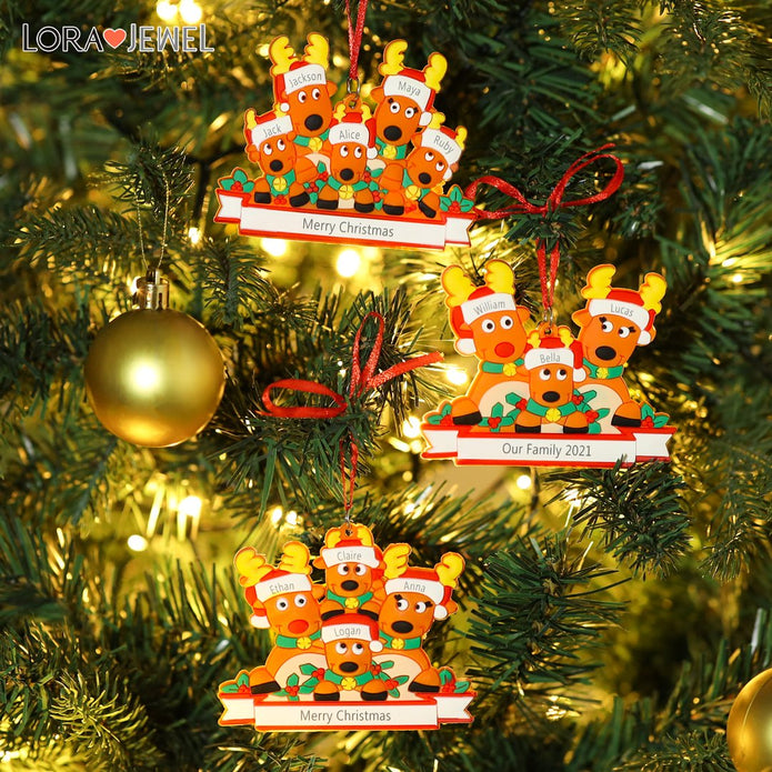 Custom Reindeer Family Christmas Ornament - handmade Ornament