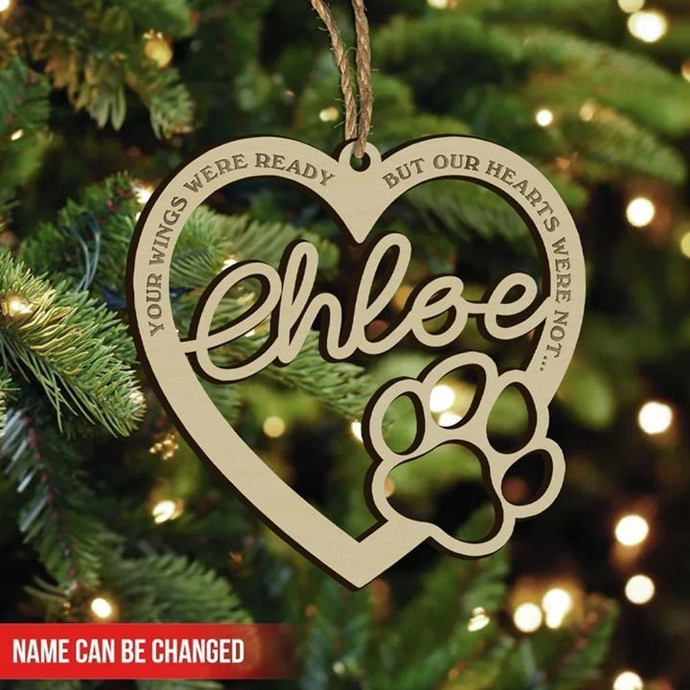 Personalised Wooden Heart Pet Paw Christmas Ornament - handmade Ornament