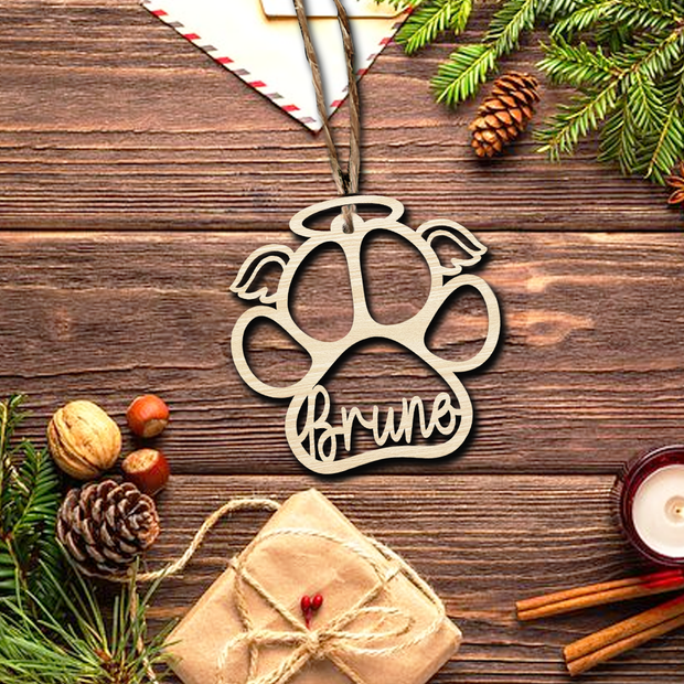 Custom Wooden Angel Wings Pet Paw Ornament - handmade Ornament