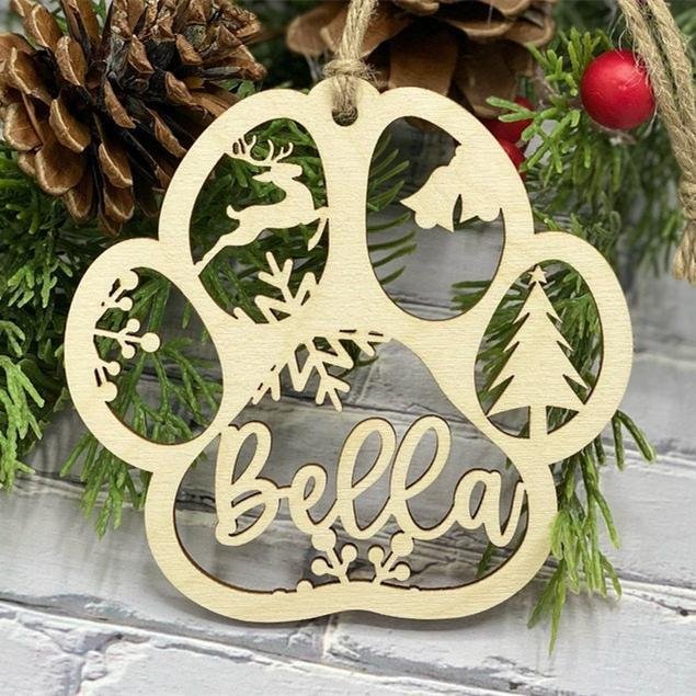 Personalised Wooden Dog Cat Paw Ornament - handmade Ornament