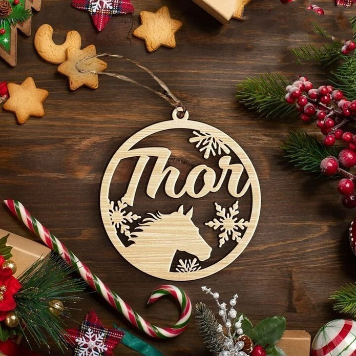 Personalised Wooden Horse Christmas Ornament - handmade Ornament