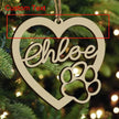 Personalised Wooden Heart Pet Paw Christmas Ornament - handmade Ornament