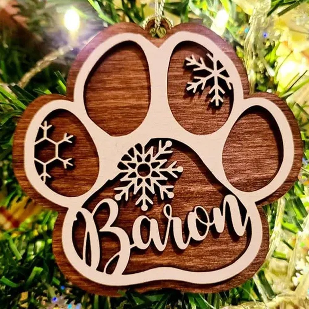 Custom Wooden Dog Paw Christmas Ornament - handmade Ornament
